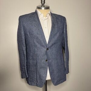 Murano Baird McNutt Men's 46R XL Blazer Solid Blue Sport Coat 100% Linen Slim